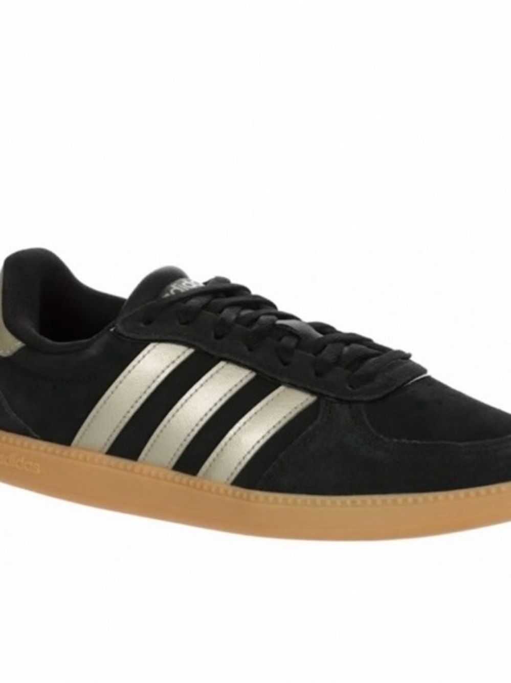 adidas Black Suede Sneakers with Metallic Gold Stripes and Gum Sole